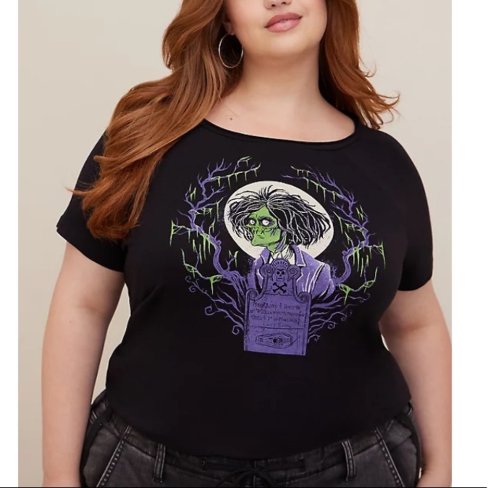 TORRID NWT DISNEY RAW EDGE SCOOP NECK TOP - COTTON HOCUS POCUS BLACK HALLOWEEN